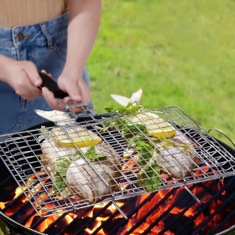 Camping Cooking Basket - Griglia BBQ Pieghevole Portatile in Acciaio