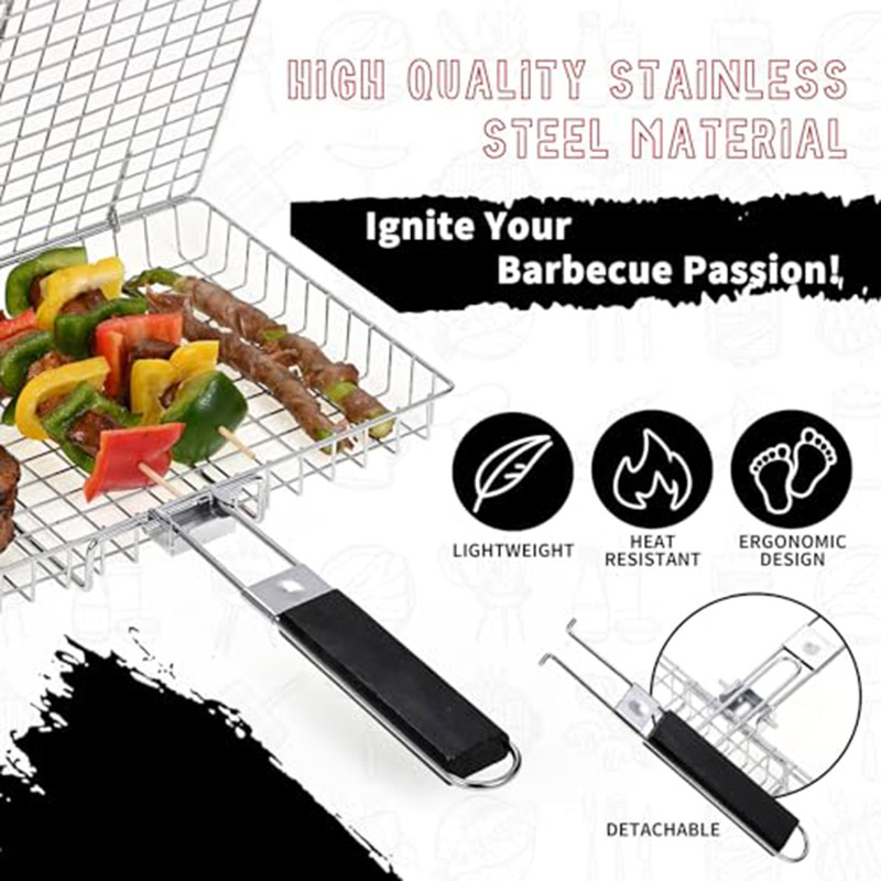 Camping Cooking Basket - Griglia BBQ Pieghevole Portatile in Acciaio