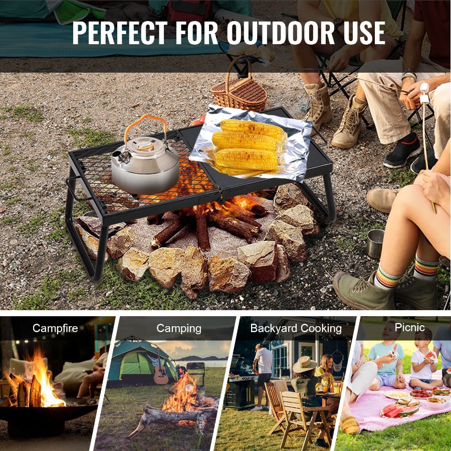 Camping Cooking Over Fire - Griglia Pieghevole per Falò in Acciaio