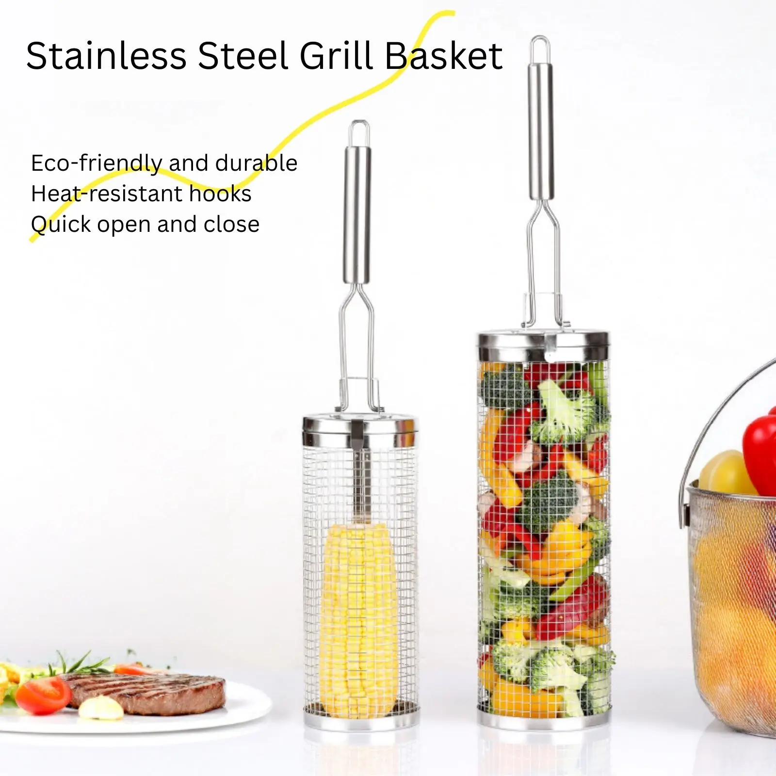 Camping Cooking Basket - Cestello per grigliare in acciaio inossidabile