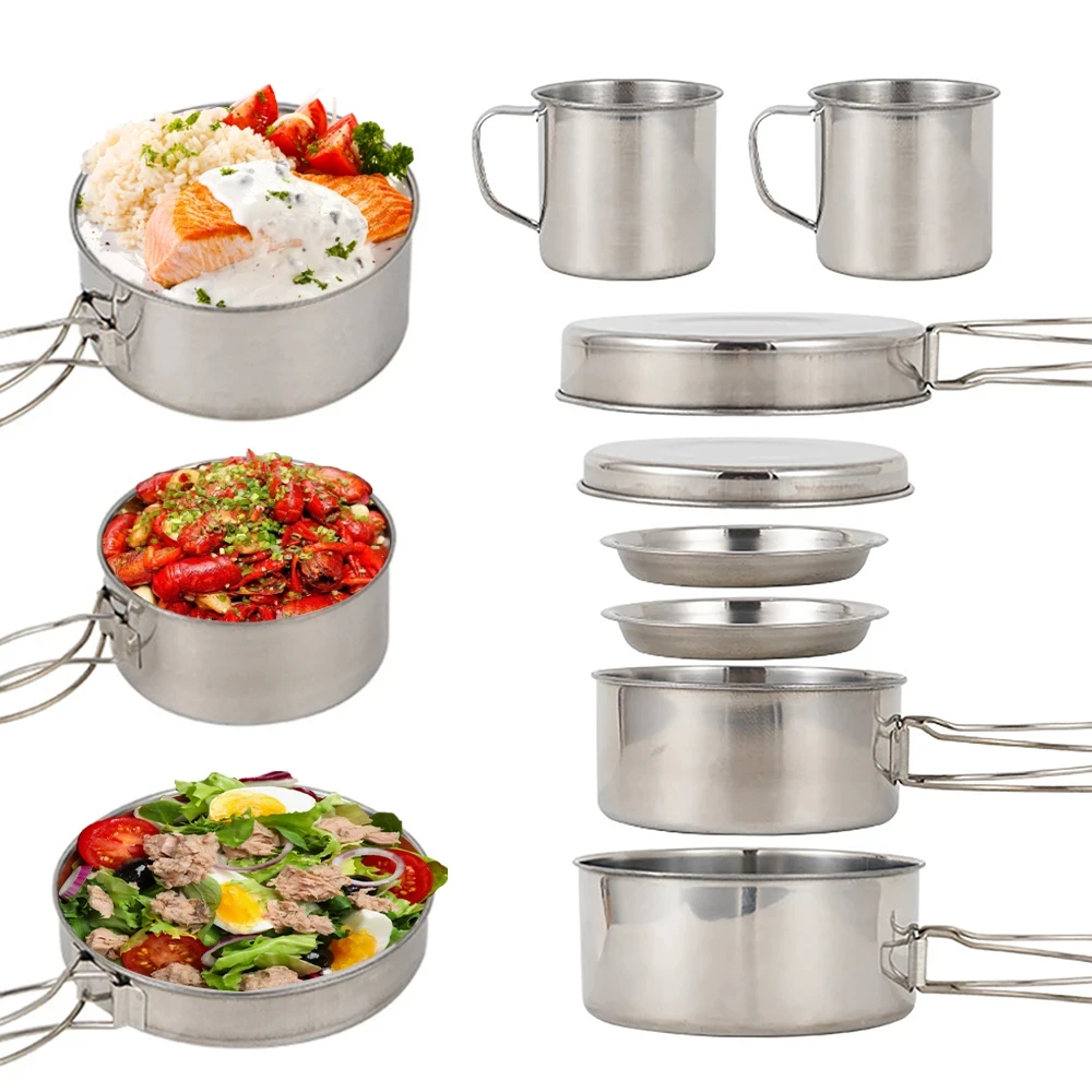 8 pezzi/set pentole da campegg - Camping Cooking Hardware recensione e prezzo